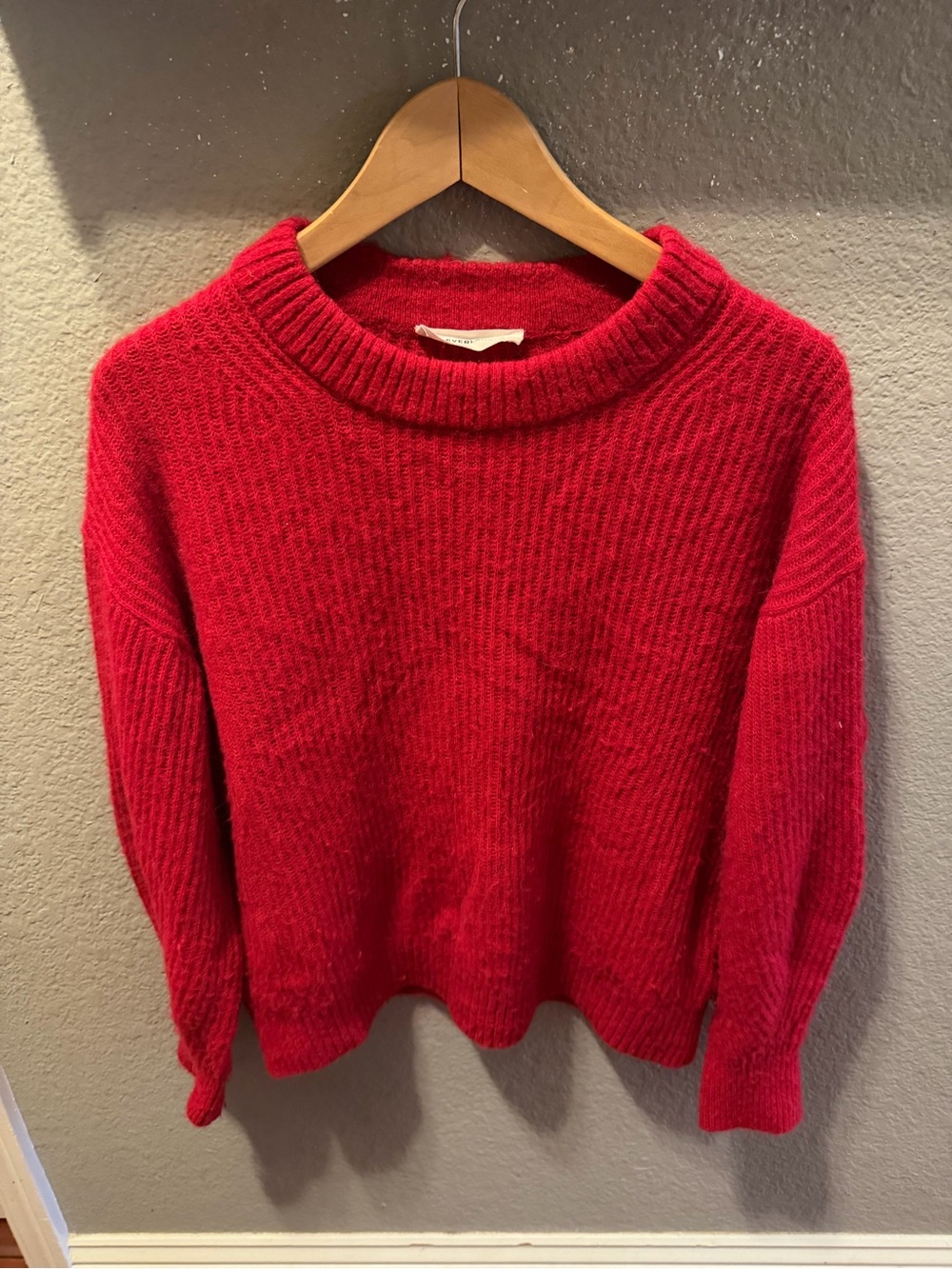 Everlane Alpaca Cropped Crewneck Sweater Red Medium Cozy Chunky Knit